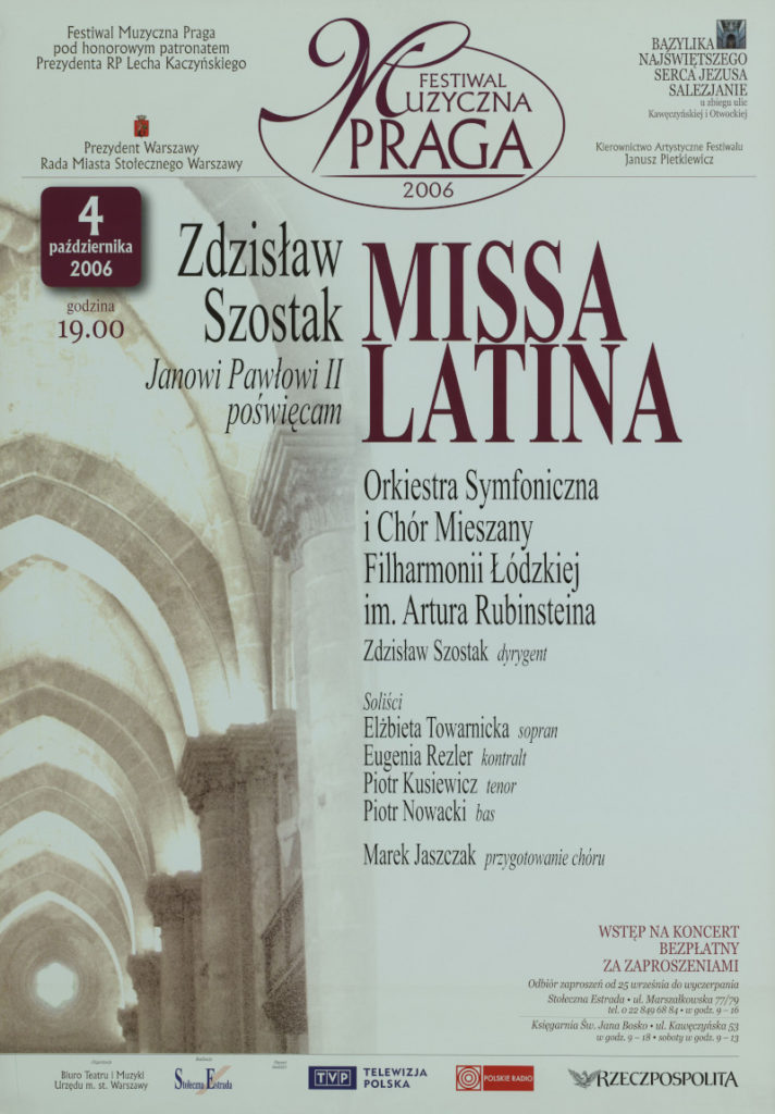 Na zdjęciu: afisz koncertu Zdzisław Szostak Janowi Pałowi II poświęcam - Missa Latina.